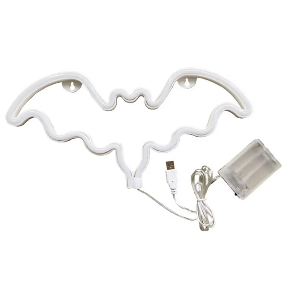 할로윈 박쥐 네온 사인 램프 야간 조명 장식 조명, USB/배터리 작동 깜박임, 무료 LED 데스크탑 장식, 으스스한