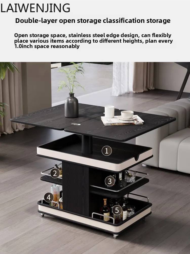 

HLZ Movable Coffee Table Living Room Adjustable Home Sofa Small Apartment Side Cabinet Foldable Solid Wood Small Trolley