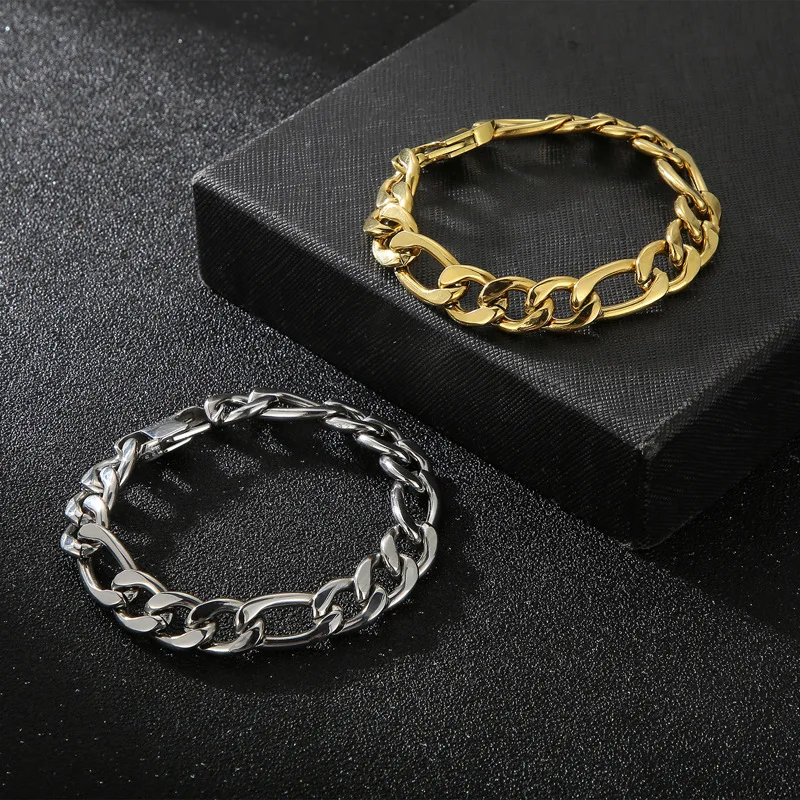 Mens Simple 10mm Width Stainless Steel Curb Cuban Link Chain Bracelets for Women Unisex Wrist Couple Jewelry Gifts Accessories