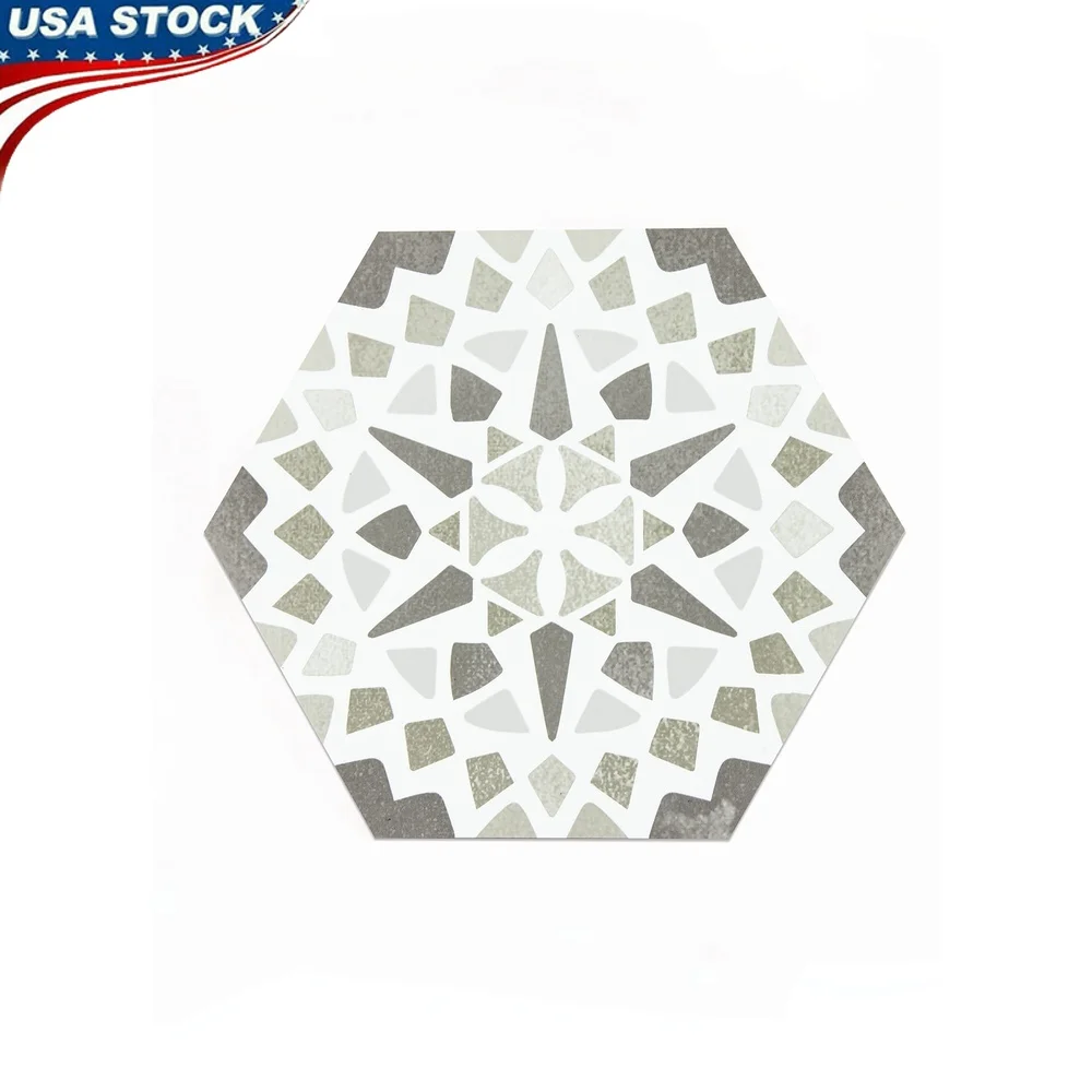 껍질을 벗겨 붙이는 육각형 비닐 바닥 타일 회색 방수 쉬운 설치 내구성 메달 디자인 10 팩 52인치 적용 범위