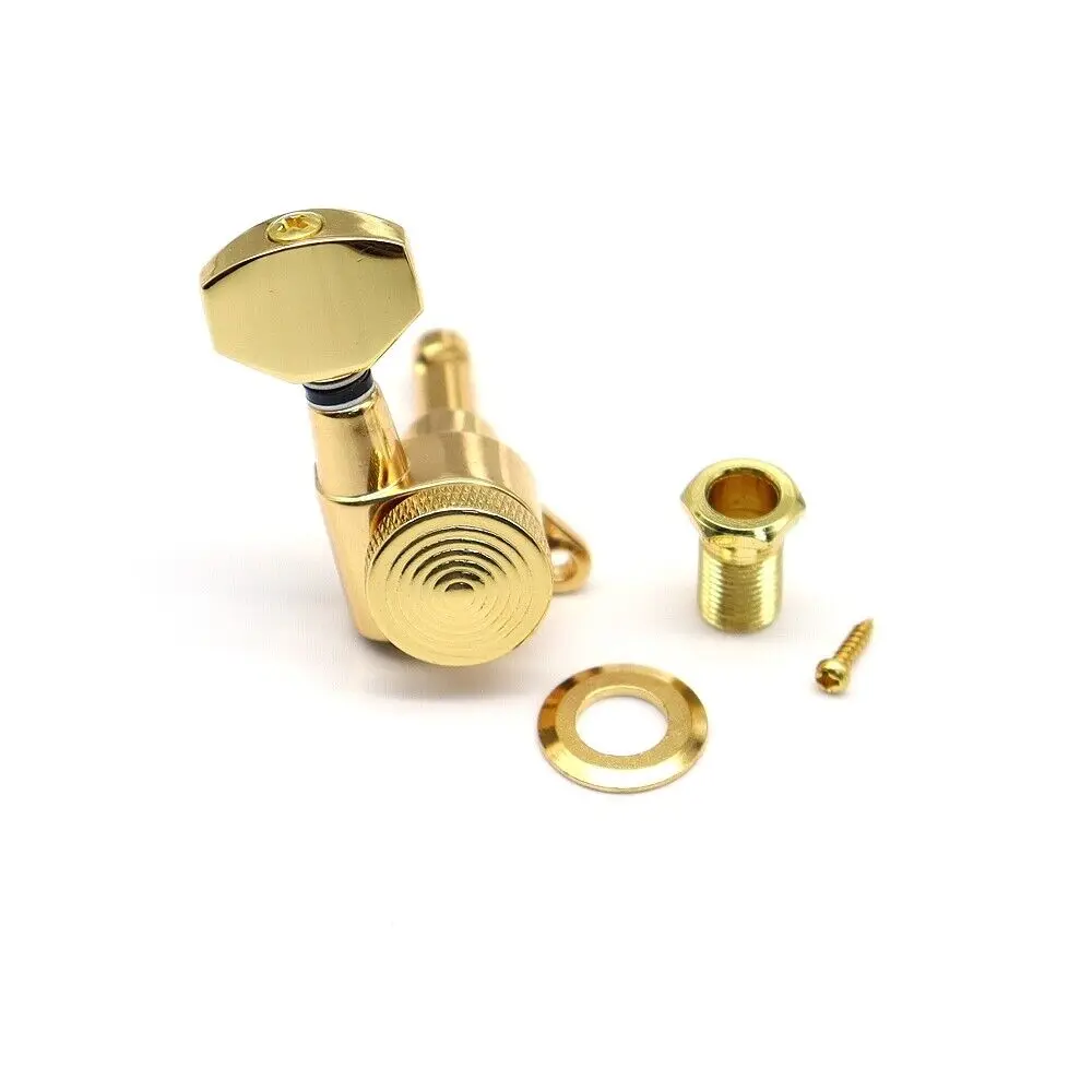 Guitar Locking Tuners Machine Head  with Hexagonal Handle Replacement for ST TL SG LP Style Folk or Acoustic Guitars-Gold 6R