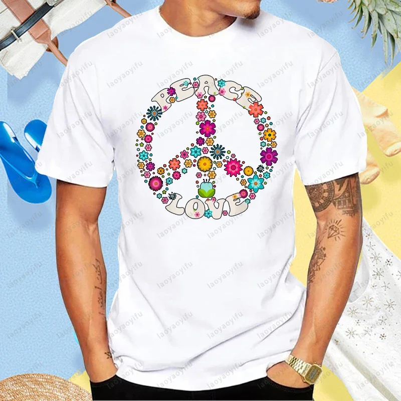 60s 70s 80s 90s Vintage PEACE SIGN LOVE Graphic Printed T Shirt Casual Fashion Hip Hop Short Sleeve Man Tshirt Breathe T-shirt