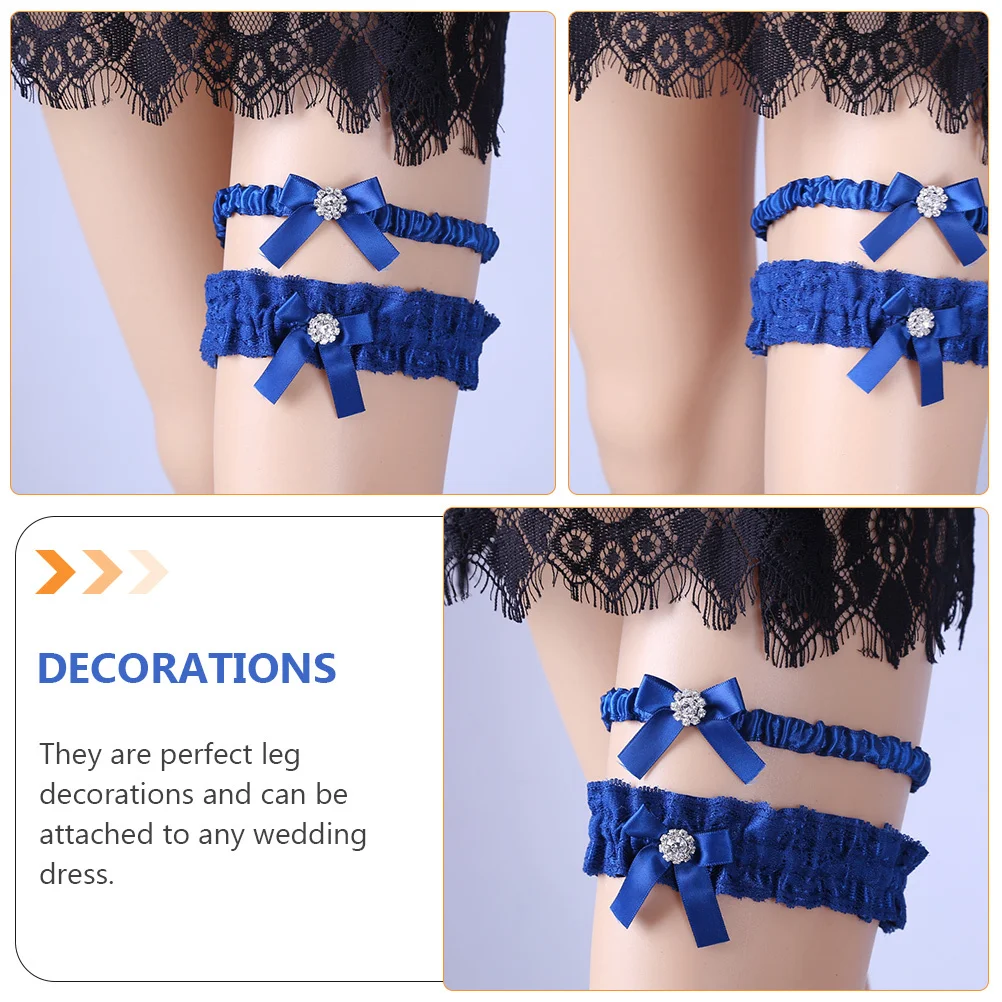 1Set Blue Bow Lace Wedding Garter Bridal Elastic Bowknot Ring Leg Leg Decoration Elegant Wedding Lace Garter