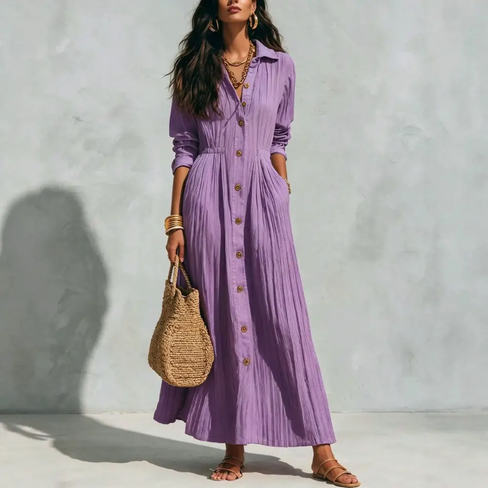 Autumn Fashion White Long Dress Women Casual Loose Shirt Dresses Comfortable Lapel Button Up A Line Plus Size Clothing