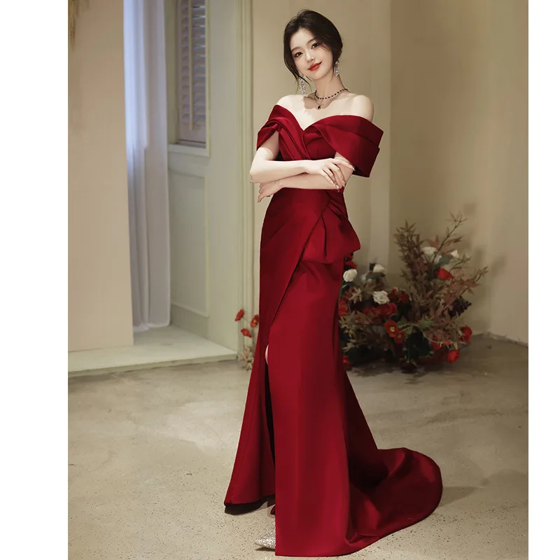 Bride Off Shoulder Wedding Dresses Formal Long Mermaid High Split Party Gowns Toast Clothing Vestidos