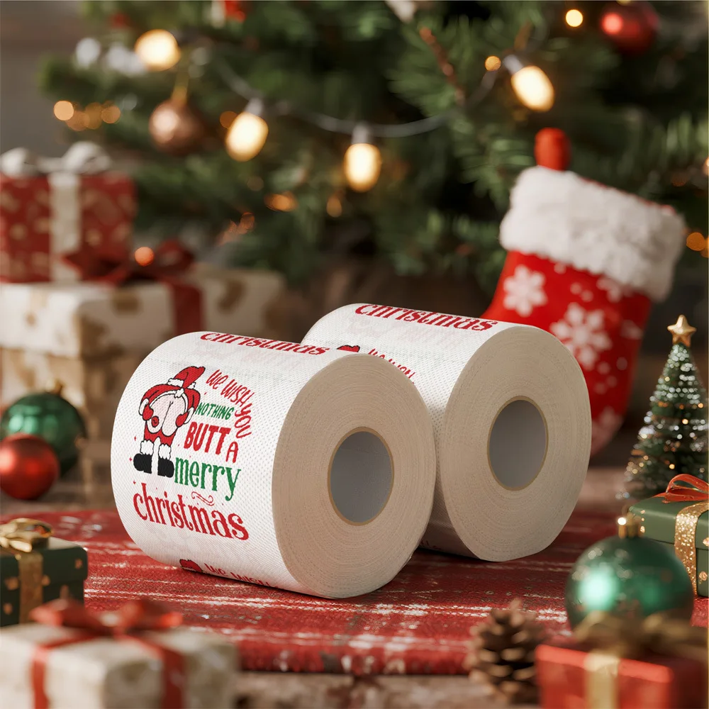 1/5 قطعة من ورق تواليت سانتا كلوز - تصميم احتفالي لديكور الحمام/العشاء ومناديل تواليت للعطلات ومستلزمات الاحتفال المنزلي #2