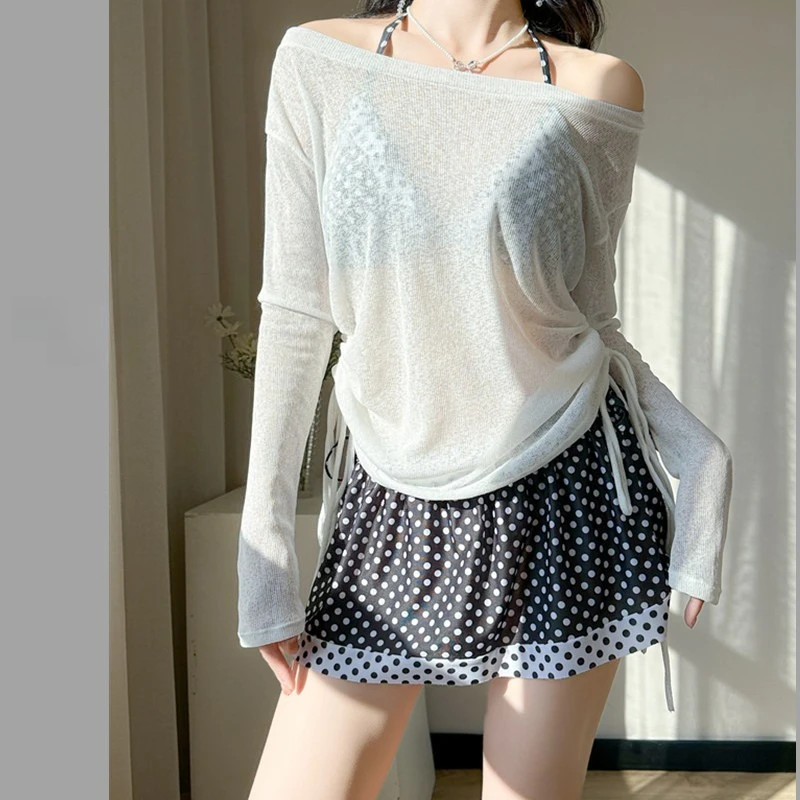 2026 pure desire wind cute girl sunscreen shirt bikini coat island vacation hot spring four-piece set