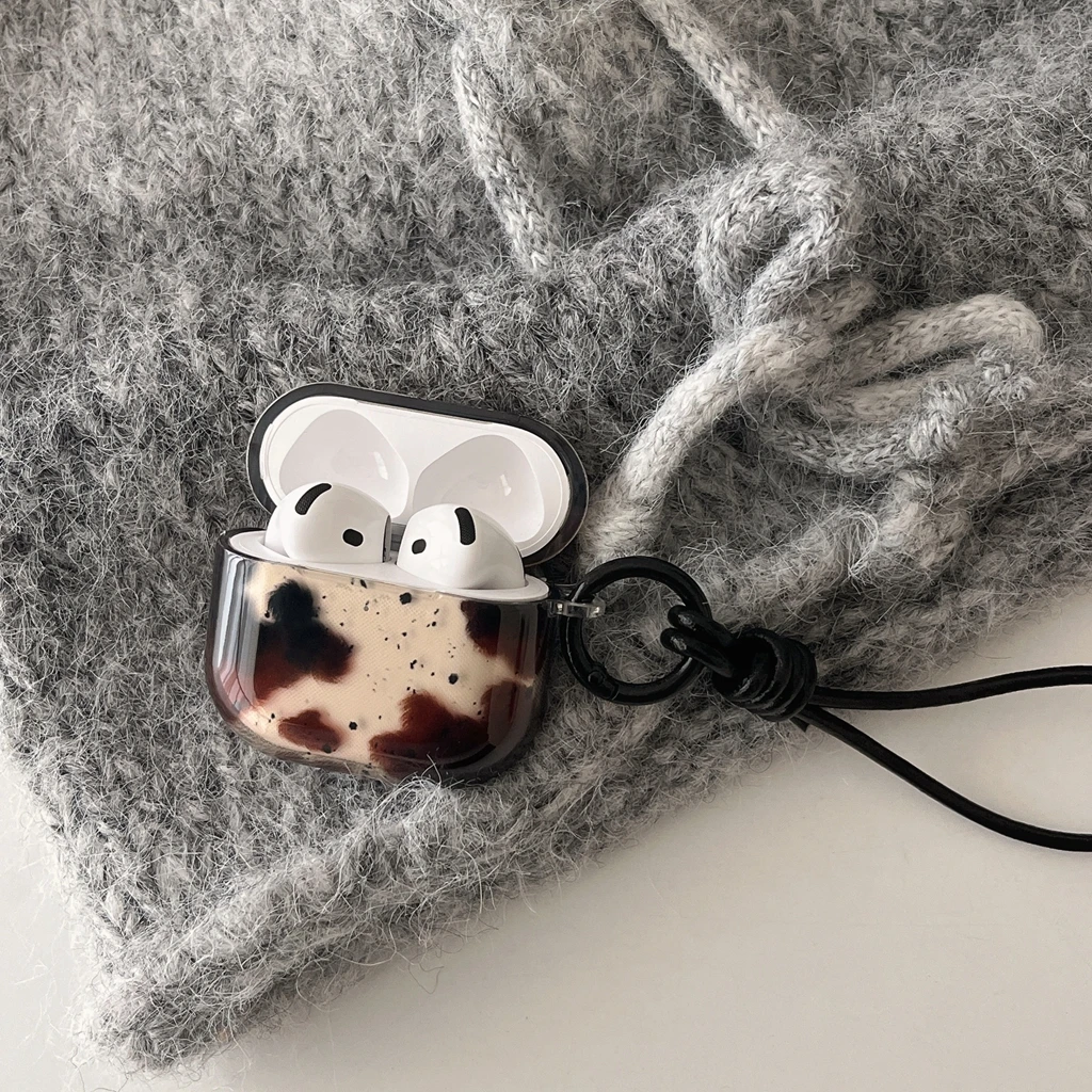 Retro Originality Animal Spotted Color Blocks With Lanyard Earphone Case Cover for AirPods 1 or 2 3 4 Pro 2 Pro 3
