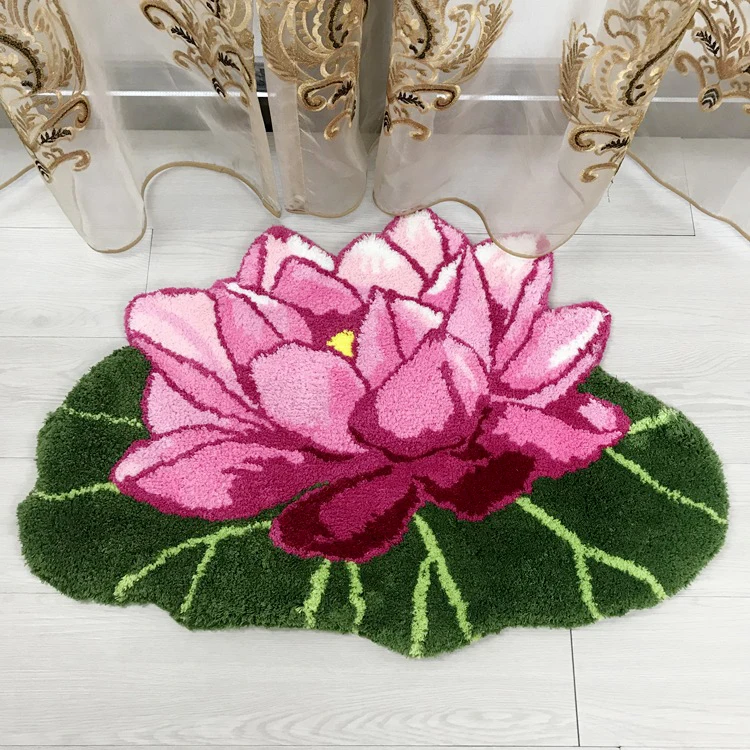 Peony Lotus Flower Carpet Bedroom Decoration Rug Anti-slip Bath Mat Floral Flocking Absorbent Bathroom Doormat Bedside Area Rugs