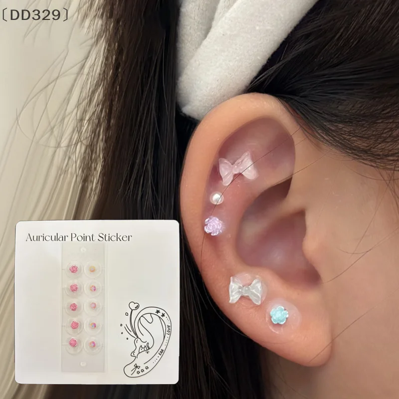 

〔DD329〕10 Patch Colorful Rose Round Rhinestone Ear Point Stickers Ear Pressure Stick Acupuncture Auricular Ear Stickers Massage