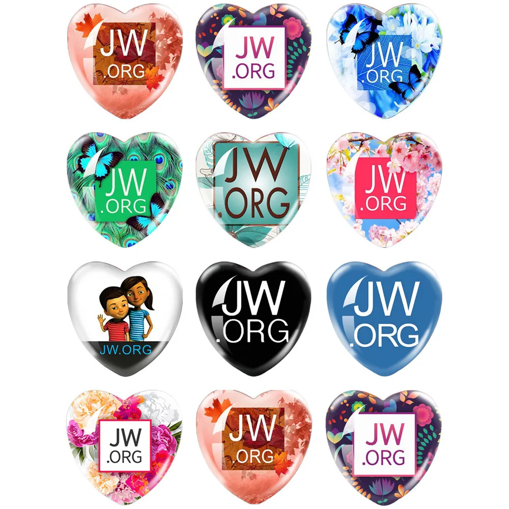 JW.ORG Jehovah's Witnesses JW The Bible Love 12pcs 16mm-30mm Photo Glass Cabochon Heart Shape Flat Back Making Finding