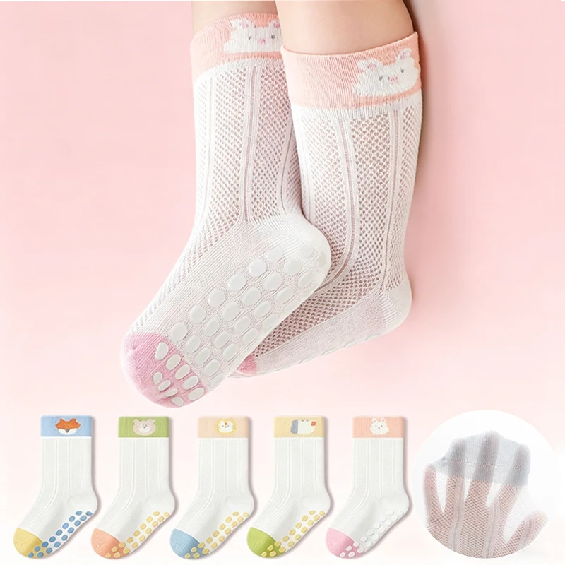 

5 Pairs Infant Toddler Anti-slip Floor Socks Breathable Mesh Cotton Cartoon Pattern Socks For Baby Boys Girls 0-5Y