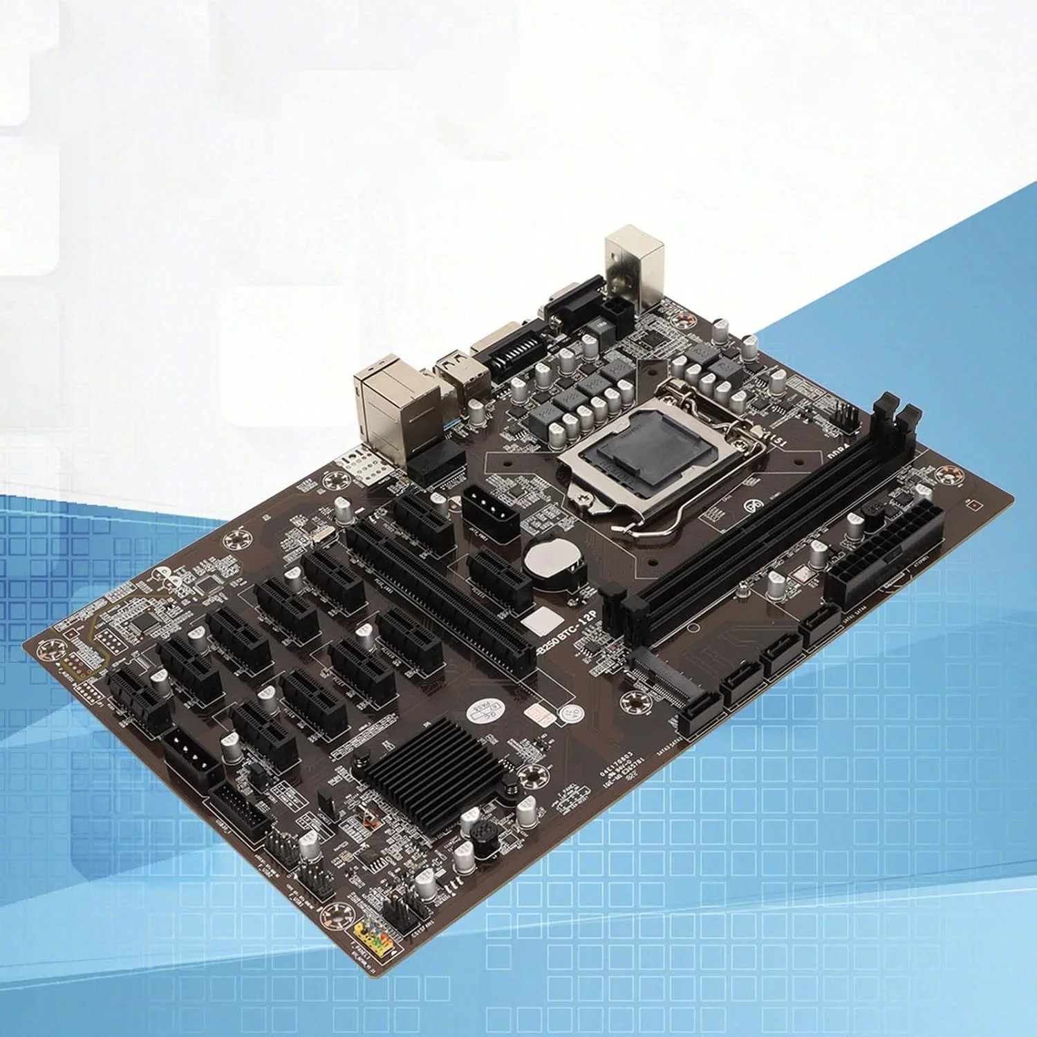 

Материнская плата B250 BTC 12P для майнинга и игр, поддерживает LGA 1151, 2xDDR4 DIMM (до 16 ГБ), 12 слотов для видеокарт, VGA, M.2, 4xSATA3.0