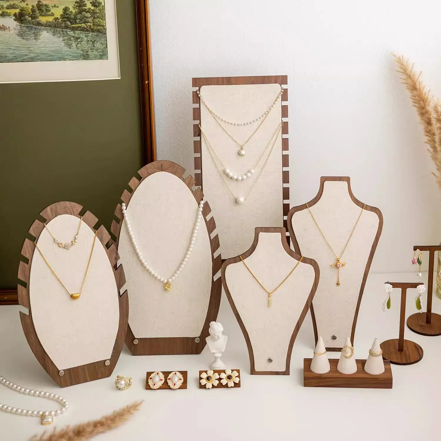 

Linen Jewelry Display Stand Bohemian Natural Earring Necklace Holder Rack Counter Photo Prop for Market Stall Wholesale