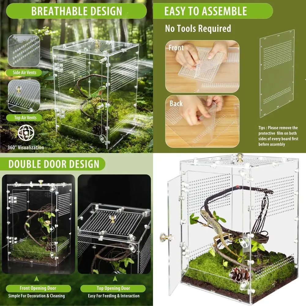 

10 Gallon Acrylic Reptile Enclosure for Crested Geckos, Lizards, Bearded Dragons, Snakes, Frogs, and Large Spiders - Ventilated