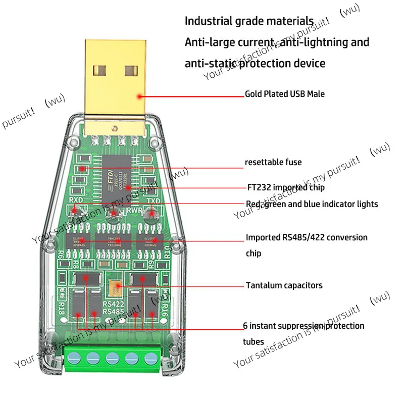 for Industrial USB To RS485 Serial Cable Drive 422/485 To USB Serial Converter COM Cable FTDI Chip
