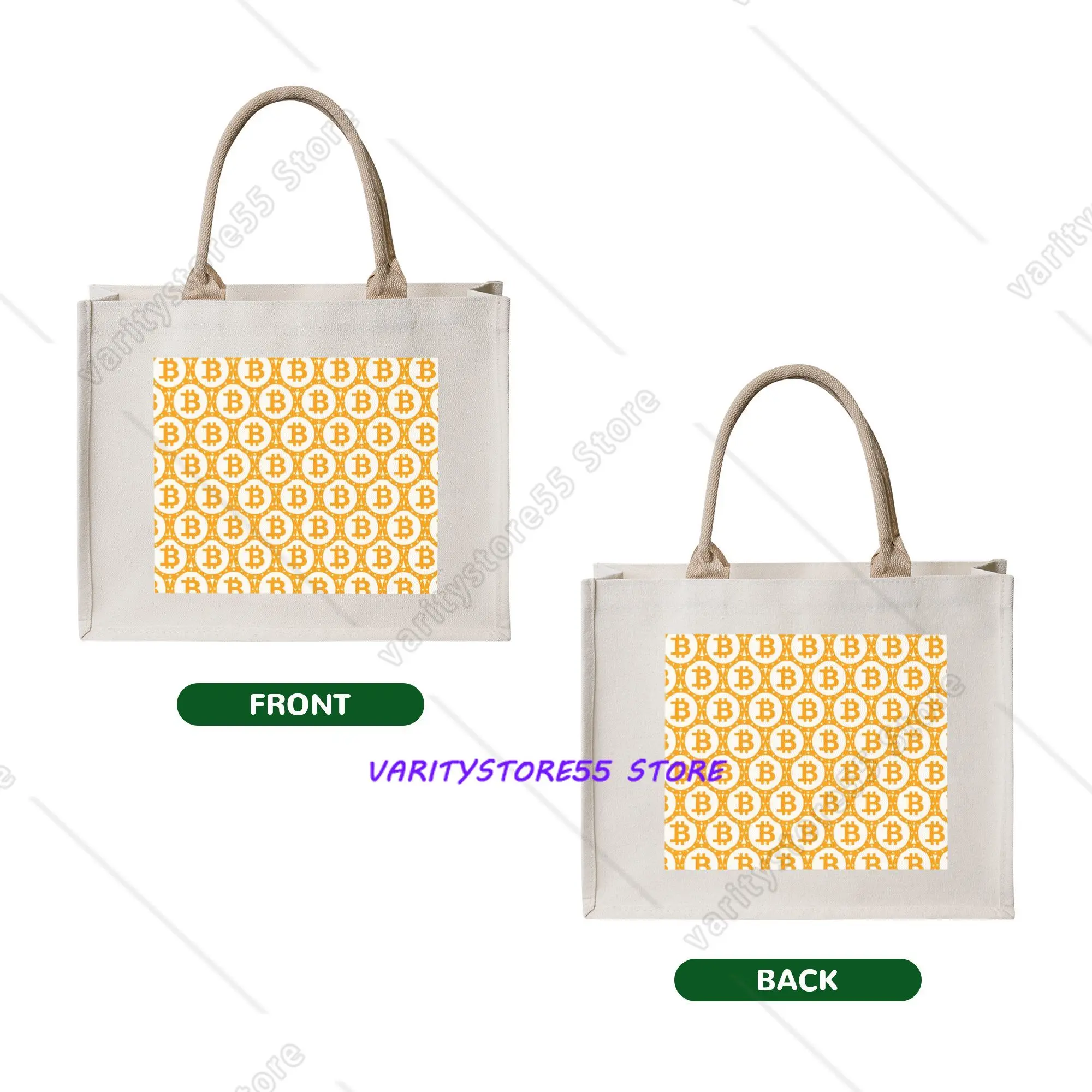Recycling Crypto Virtual Currency Bitcoin  Shopping Bag Women Tote Bag Portable  Groceries Shopper Bags
