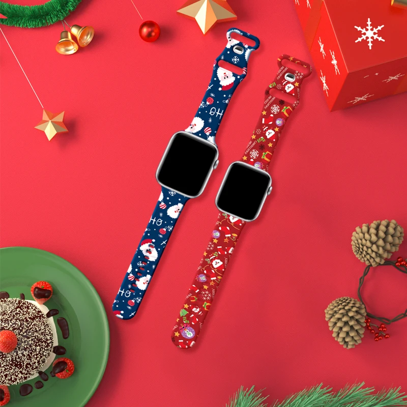 Cinturino in morbido silicone per cinturino Apple Watch 40mm 41mm 44mm 42 45mm 49mm Bracciale natalizio per iWatch Series 9 SE 8 7 6 5 4 Ultra 2