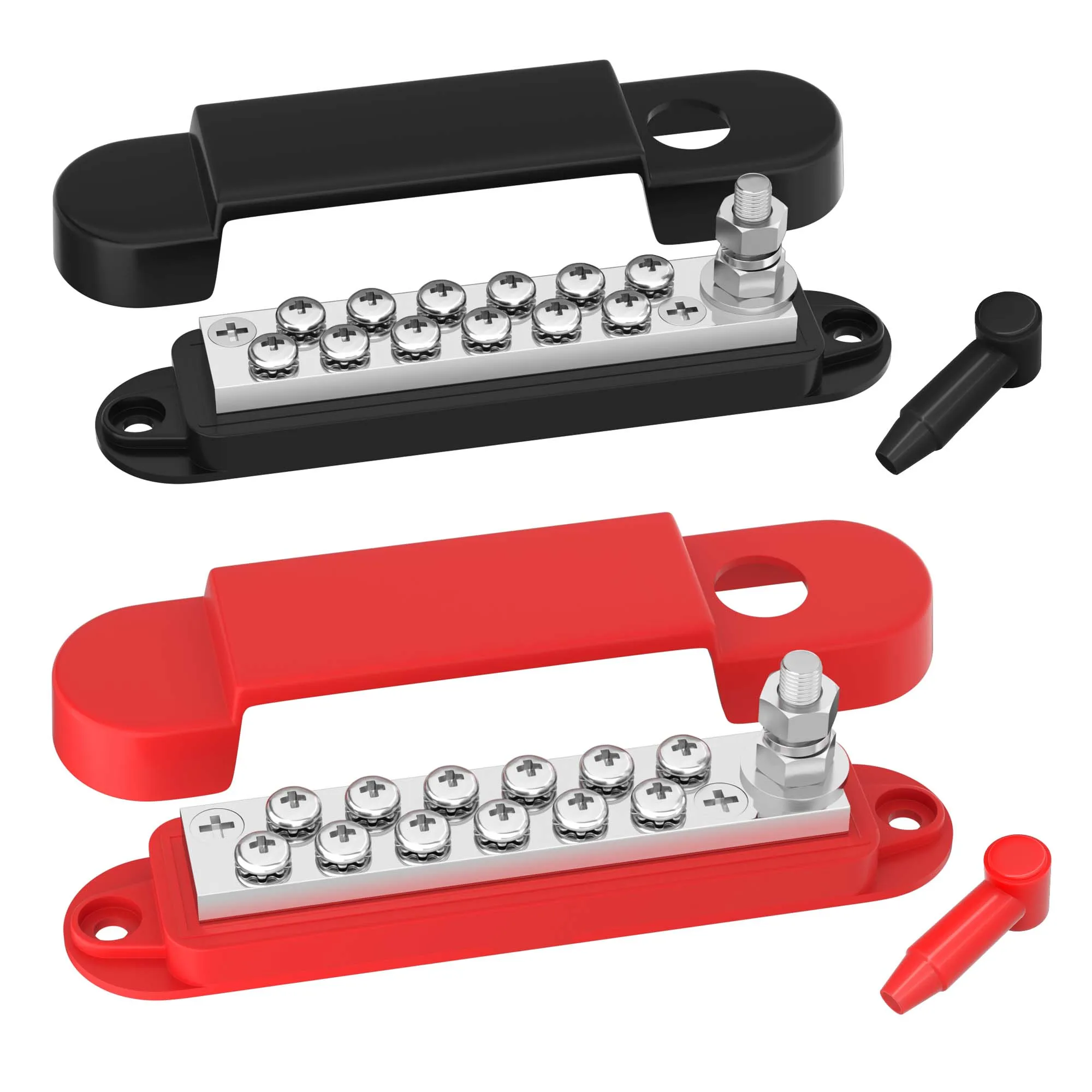 Marine Bus Bar 12V 150A Power Distribution Block 1/4' Stud & 12 X #8 Terminal Screws 12 Volt DC Ground Battery Bus Bar for Boat