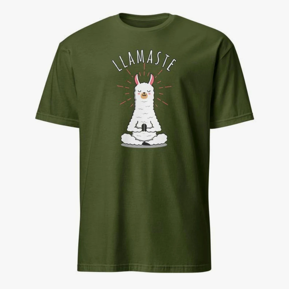 LLamaste Witty Yoga T-Shirt Meditation Casual Shirt Design Cute Apparel Lovers Llama Humor Simple Style Shirt Unisex Cotton Tee