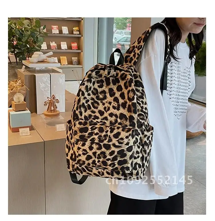 Zaino da donna con stampa leopardata alla moda Zaino da scuola di grande capacità, borsa a tracolla per donne, adolescenti, ragazze, zaino da viaggio