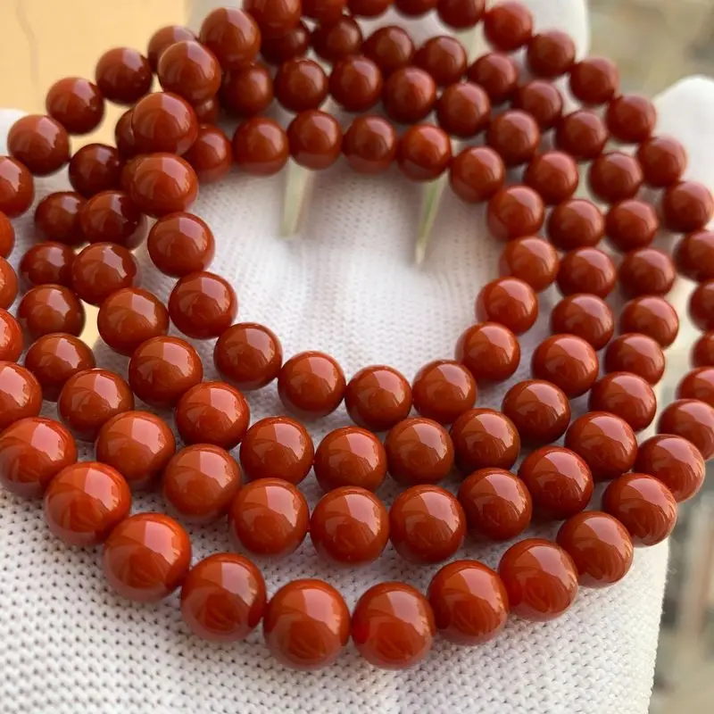 Southern Agate Flame Red -Color Full-Texture Sichuan Material 9-Row 108-Bead Buddhist Bracelet Necklace 8MM Zen-Inspired