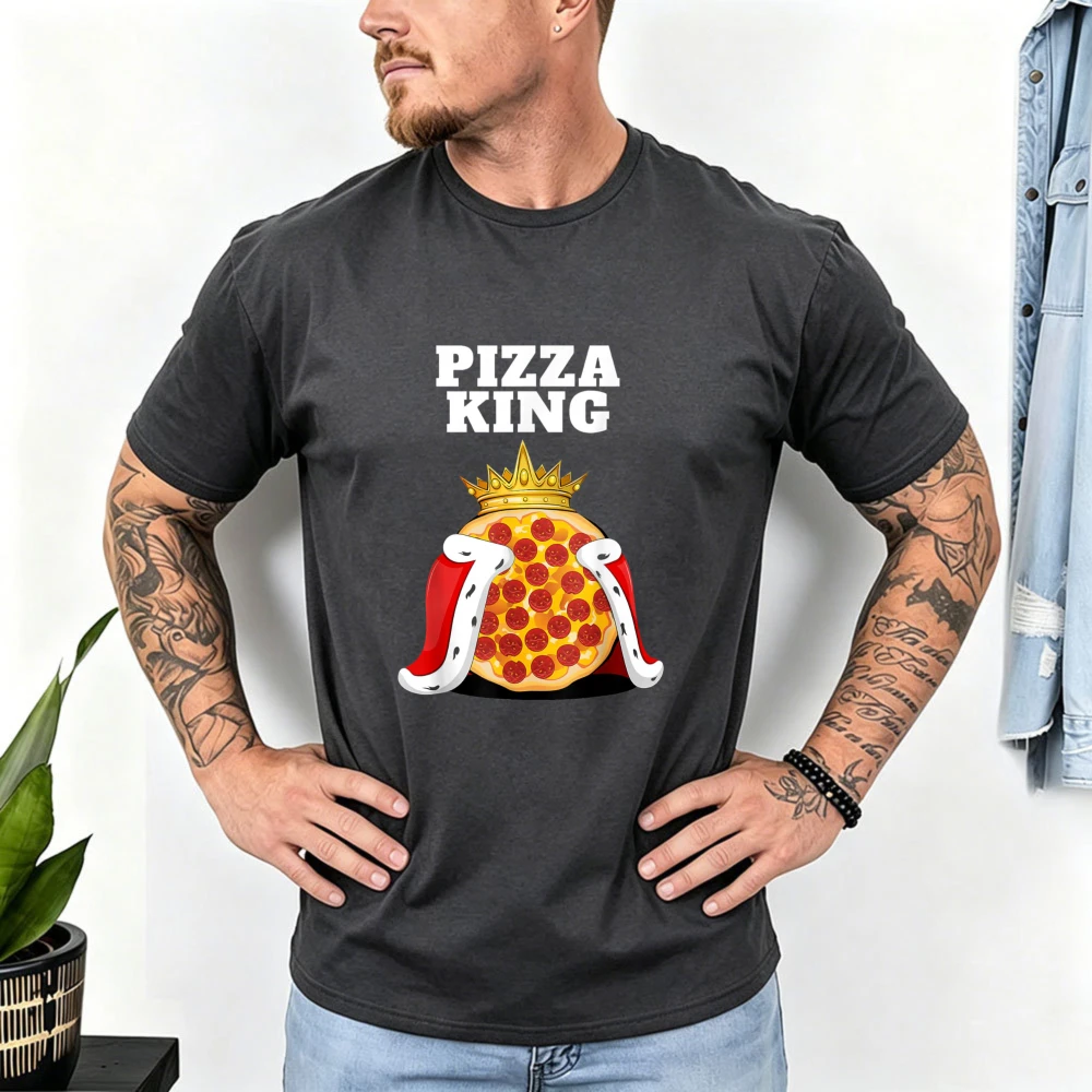 Retro Royal Graphic Cotton Men T-shirt Pizza King Crown Cape Tee Pepperoni Fast Food Lover Vacation Short Sleeve Tops