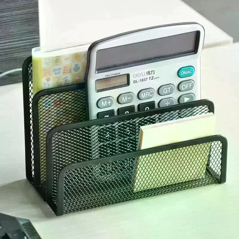 1 Pcs Black Desktop Office Storage Grid Metal Three-layer Business Card File Office Supplies Storage Rack