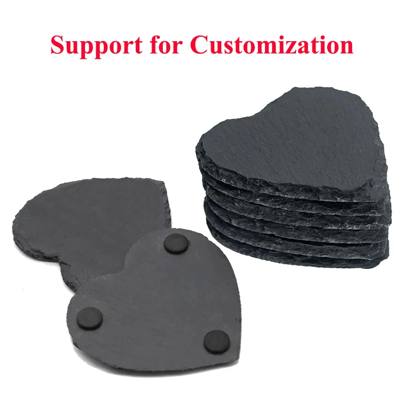 

8pcs Heart 4in Black Slate Stone Coasters Engraving Blanks with Anti-Scratch Bottom and Holder Drinks Coasters for Wedding Party