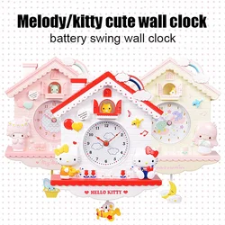 Sanrio Hello Kitty wiszący zegar ścienny wahadłowy śliczna melodia Cinnamoroll sypialnia dekoracyjna ozdoba ścienna zegar prezenty