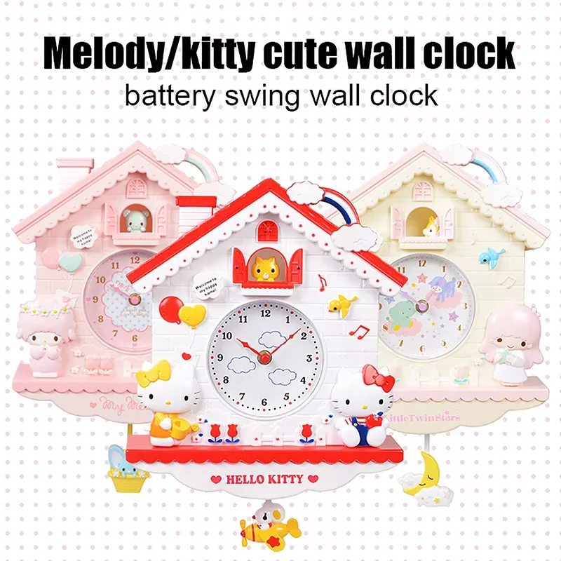 Sanrio Hello Kitty Wall Hanging Swinging Wall Clock Cute Melody Cinnamoroll Bedroom Decorative Wall Hanging Ornament Clock Gifts