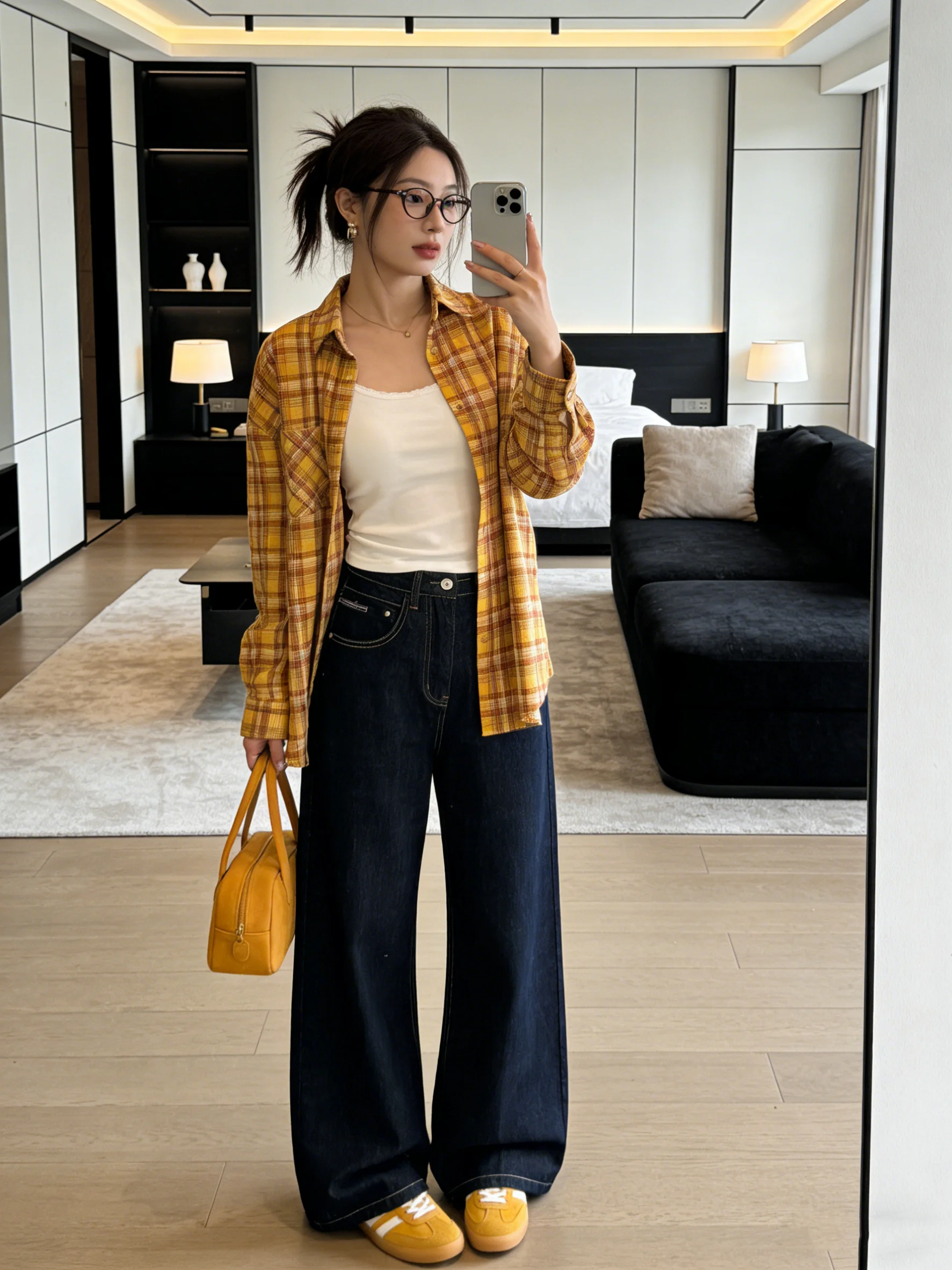 

Элегантные повседневные свободные джинсы с высокой талией и широкими штанинами, синие, в стиле Харбор, весенние, утягивающие, корейская версия, женские джинсы