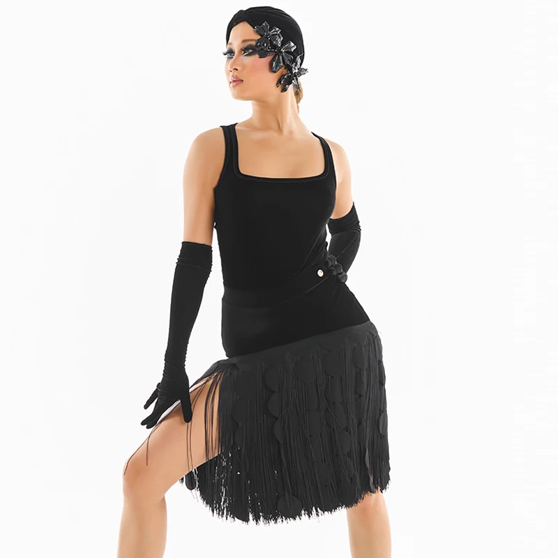 Schöne Zurück Latin Top Quasten Rock Frauen Chacha Latin Dance Kostüme Erwachsene Ballroom Dance Performance Kleidung SL14727