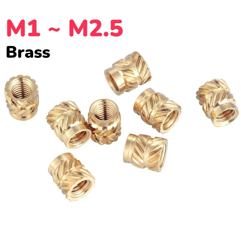 Peijian Brass M1 M1.4 M1.6 M1.7 M2 M2.5 Insert Double Twill Copper Nuts Hot Melt Knurled Injection Molding Embedment Nut
