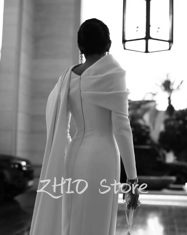 ZHIO Pretty Modest Prom Dress Mermaid Simple Full Sleeves Tail Button Women Evening Dress Formal Wedding Gown Customized