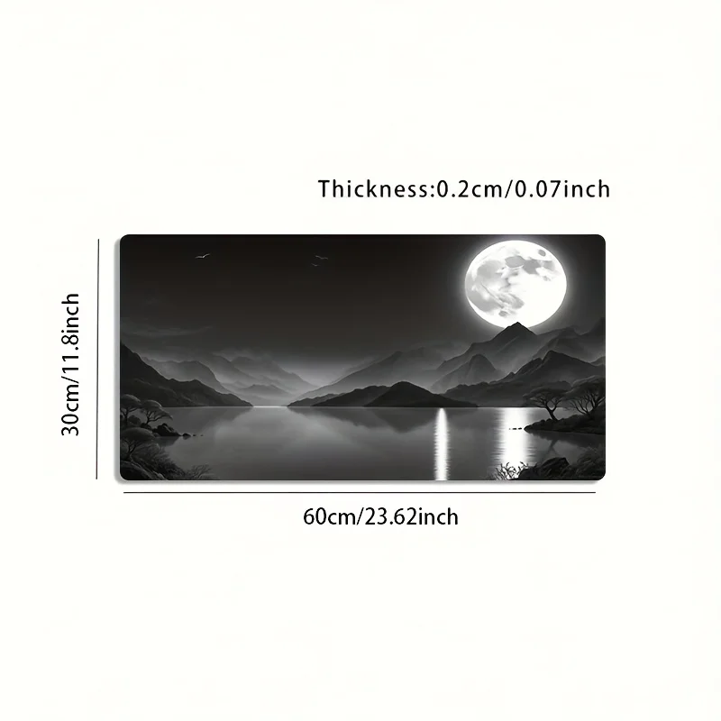 Large Black White Moon Landscape Silhouette Gaming Mouse Pad Non-Slip Washable Rubber Desk Mat Office Decor Gift for Gamers