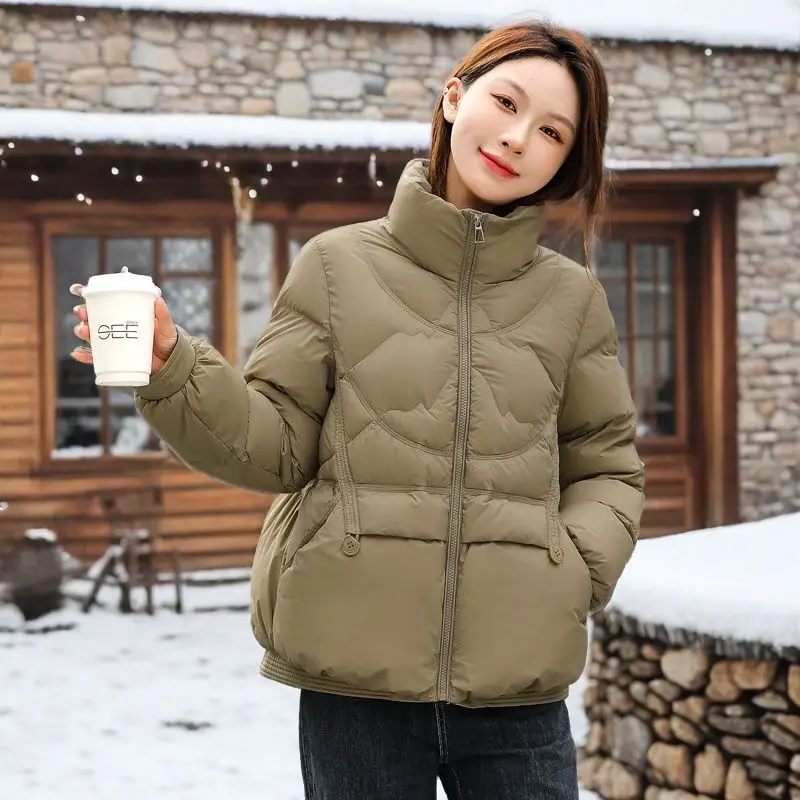 Down and Cotton Jacket for Women, 2024 Autumn and Winter New Fashionable Lightweight Stand Up Collar Warm Cotton Jacket Jacket