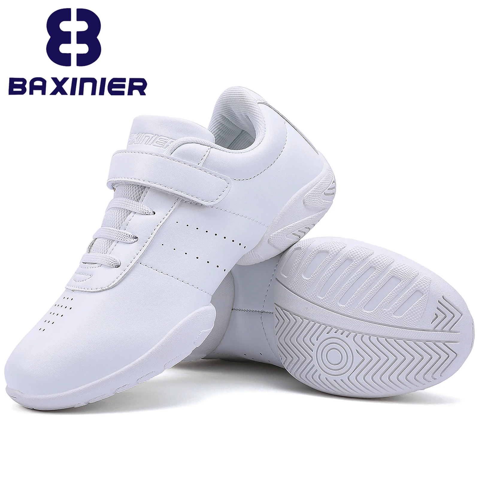 BAXINIER Girls White Cheerleading Dance Shoes Athletic Training Tennis Breathable Youth Competition Cheer Sneakers