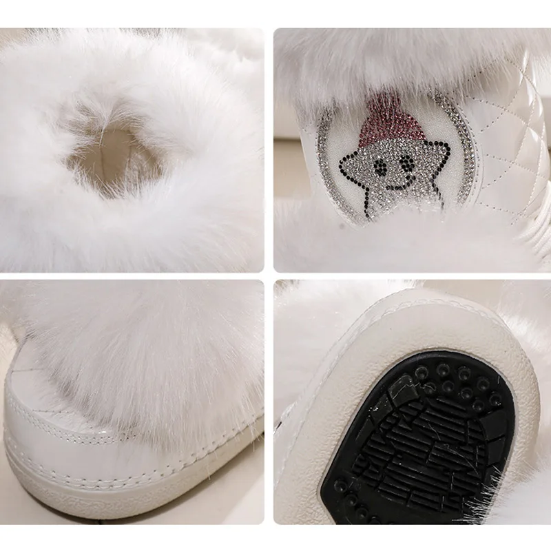 Faux Rabbit Fur Parent Child Warm Snow Boots Mother Daughter Thick Bottom With Plush High Tube Waterproof Anti Slip Water Shoes