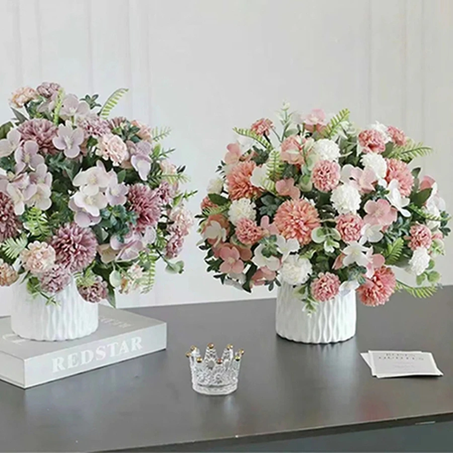 

6Pc Silk Artificial Flower Hydrangea Chrysanthemum Wedding Bride Bouquet Home Decor Festive Outdoor Courtyard Diy Craft Products
