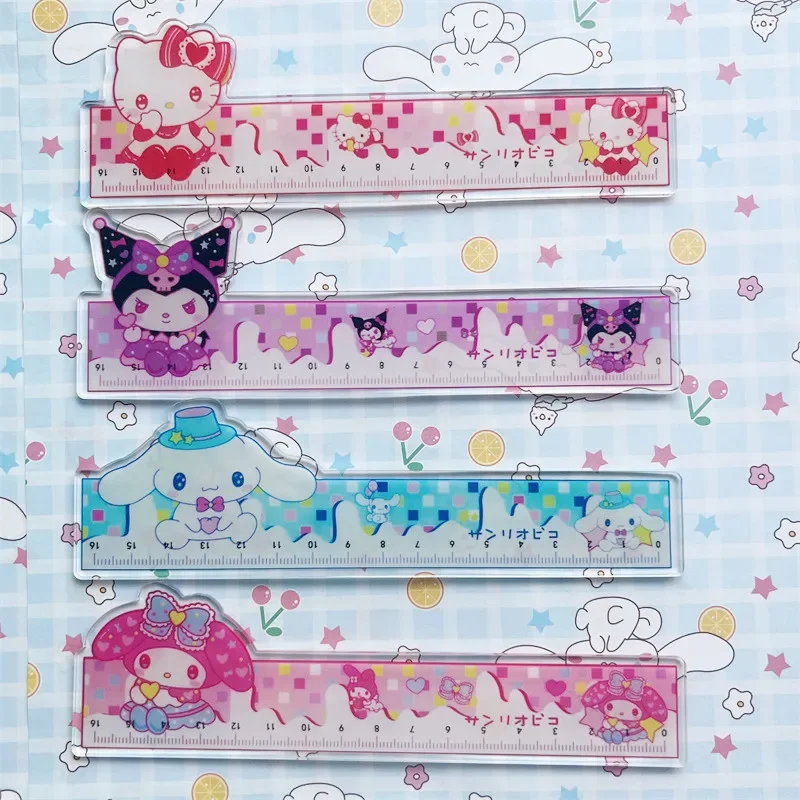 

Sanrio Kawaii Ruler Hello Kitty MyMelody Kuromi Cinnamoroll Cartoon Acrylic Measuring Tool School Supplies for Students Gift