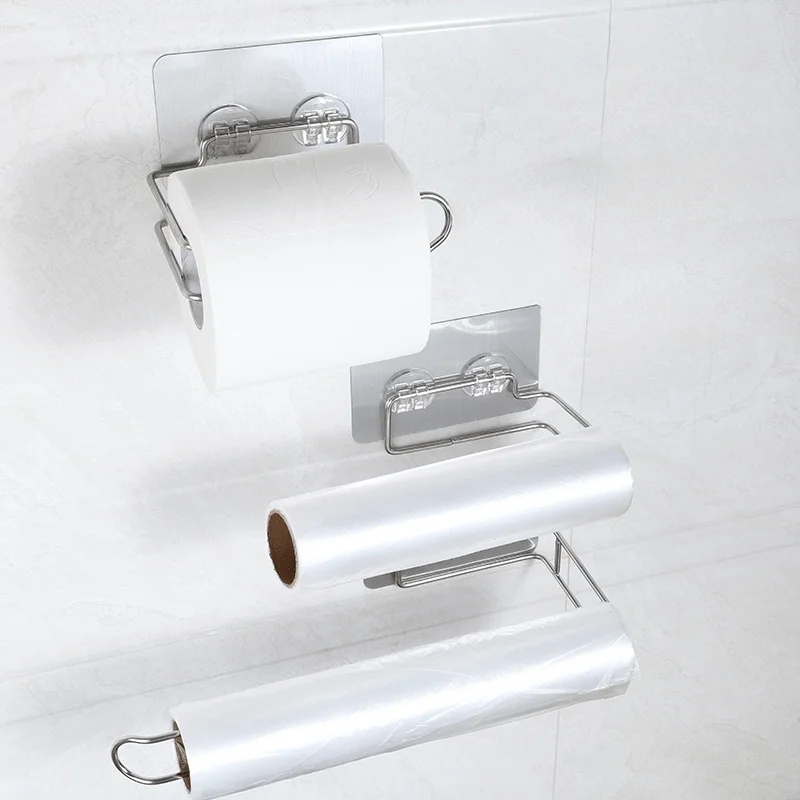 

Durable Stainless Steel Tissue Roll Holder Practical Kitchen Paper Towel Rack Perforation-Free Lazy Rag Hanging Rack for Bedroom
