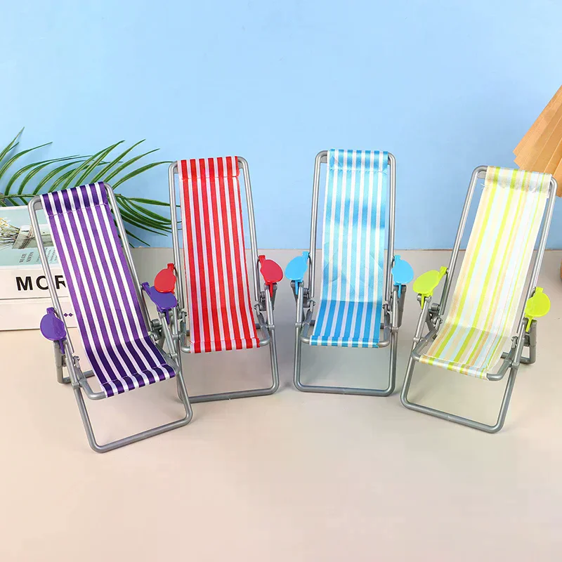 /Cna/Dollhouse Mini Foldable Beach Chair Model Dollhouse Outdoor Casual Reclining Chair Dolls House Furniture Decoration 1/6