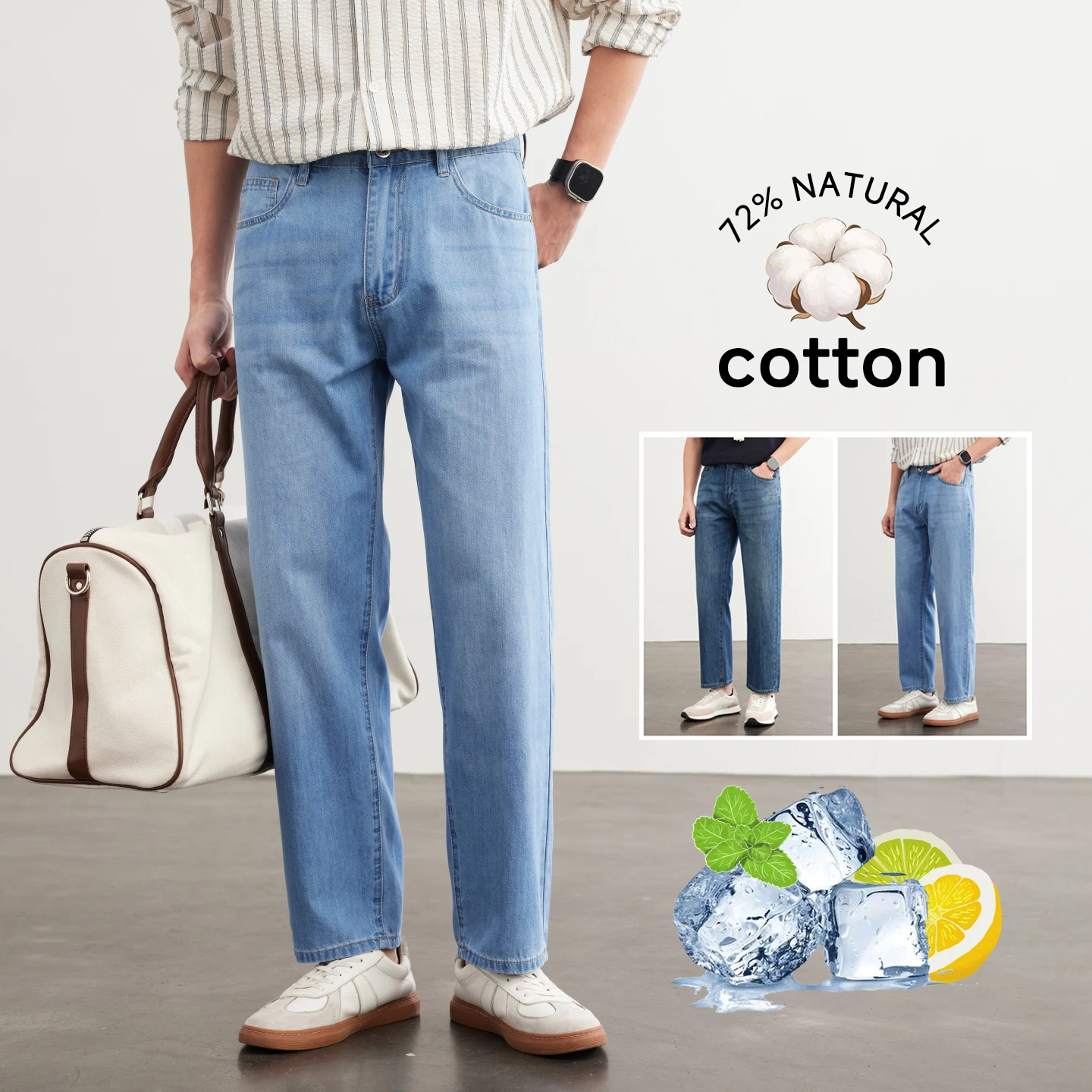 Markenkleidung Frühling Sommer Herren Knöchellange Jeans Business Natürlicher Baumwollstoff Denim-Hosen Gerade Stretch-Hosen für Männer