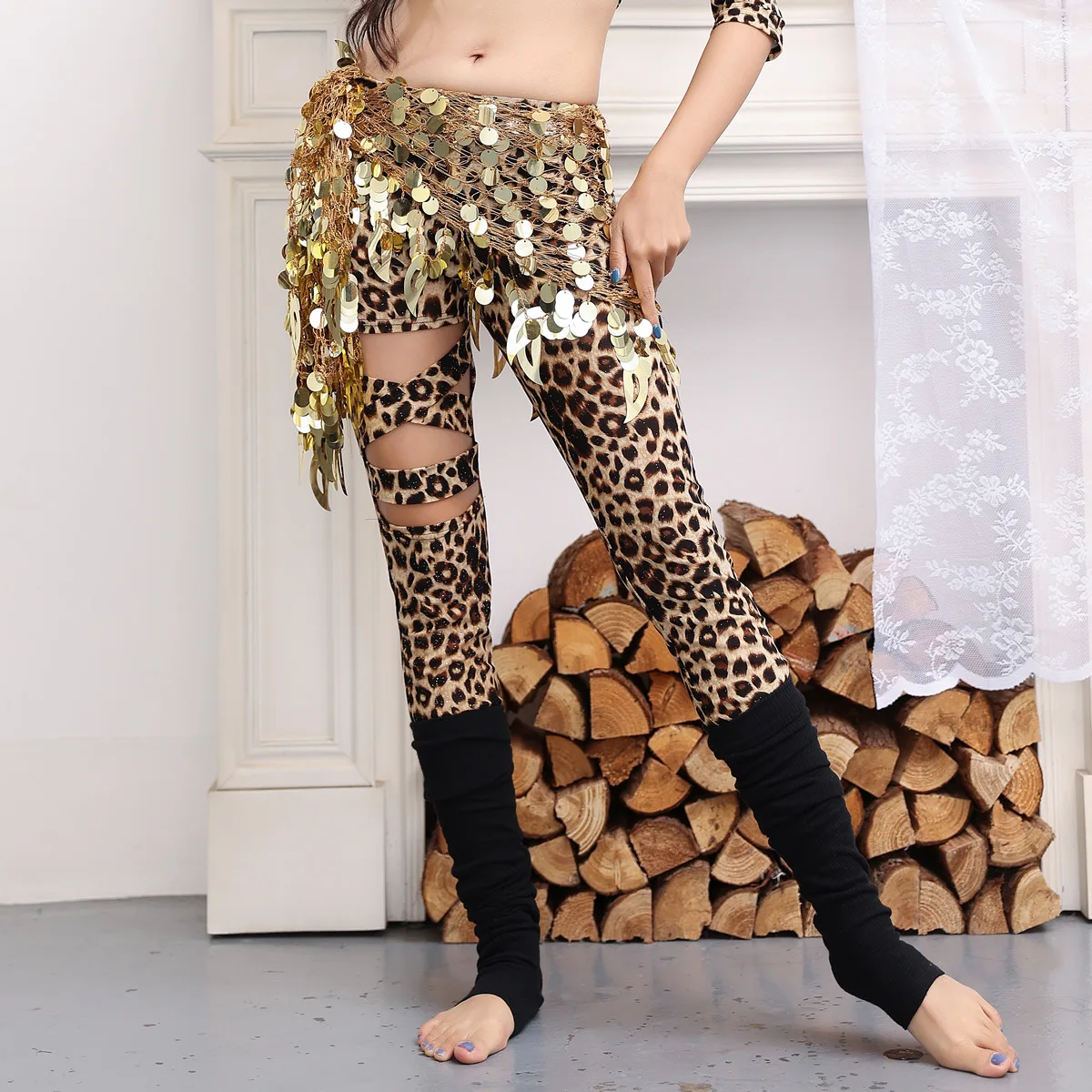 1 pz/lotto Leggings leopardati Sexy Leggings a vita alta per allenamento di danza del ventre da donna