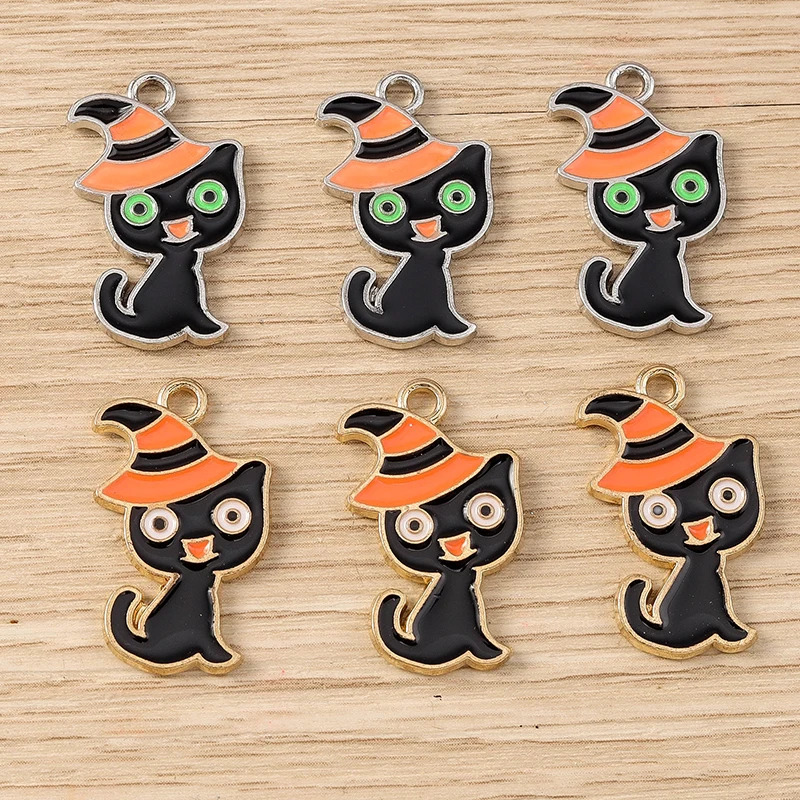 Tusember 20 Stück Emaille-Hexenhut-Katzen-Schädel-Fledermaus-Spinnen-Charm-Anhänger für Halsketten, Ohrringe, DIY-Armbänder, Halloween-Schmuckherstellung – Detail 13