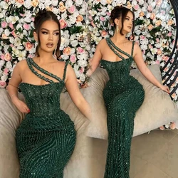 Fashion Luxury Beaded Emerald Green Party Dress Long Maxi Halter Evening Night Gowns New Wedding Guest Dress Forma Prom Gowns