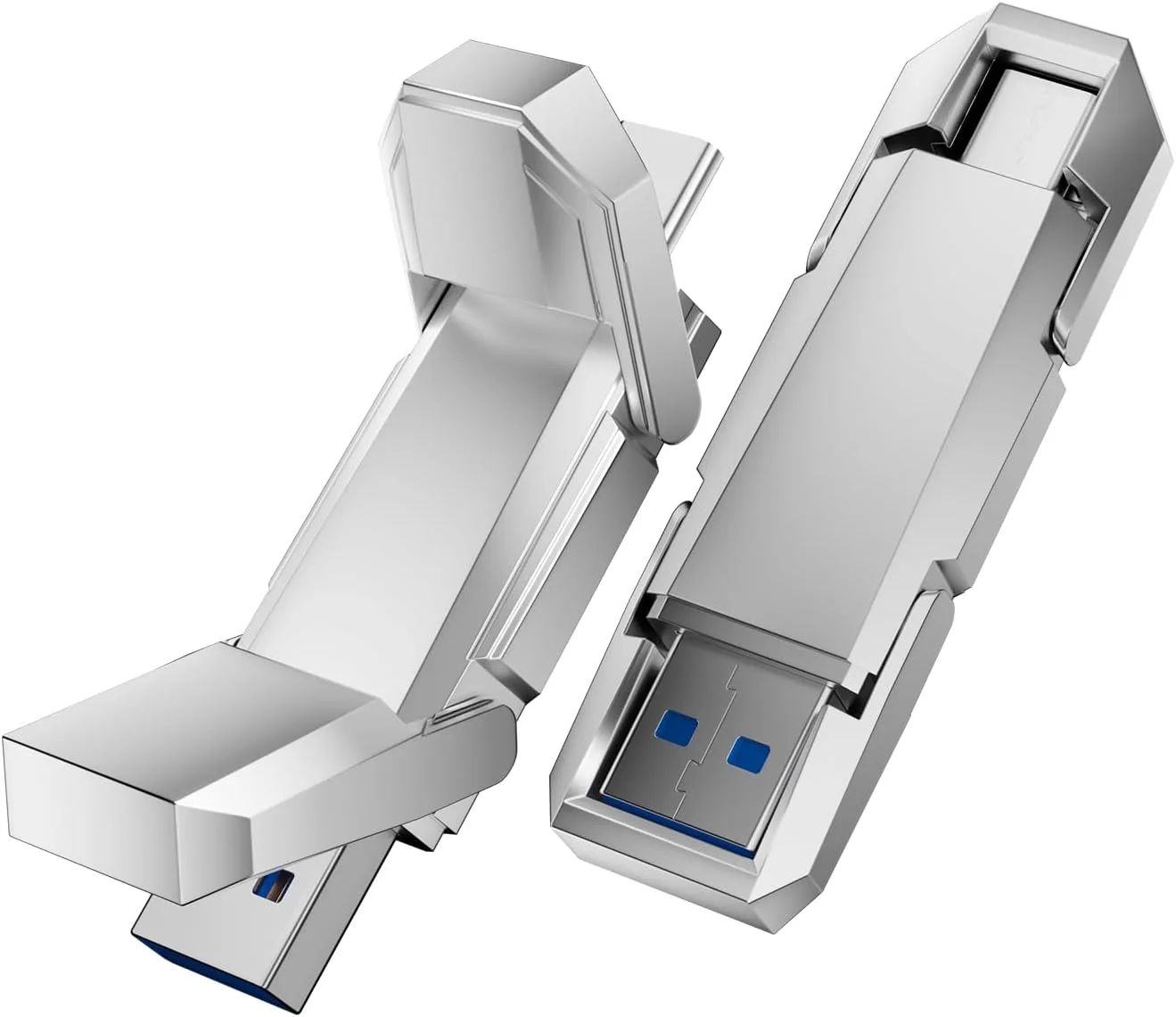 

Портативный SSD-накопитель на 64 ГБ с интерфейсами USB-C и USB-A, скорость до 450 МБ/с для телефонов, ноутбуков, Windows, Mac — серебристый