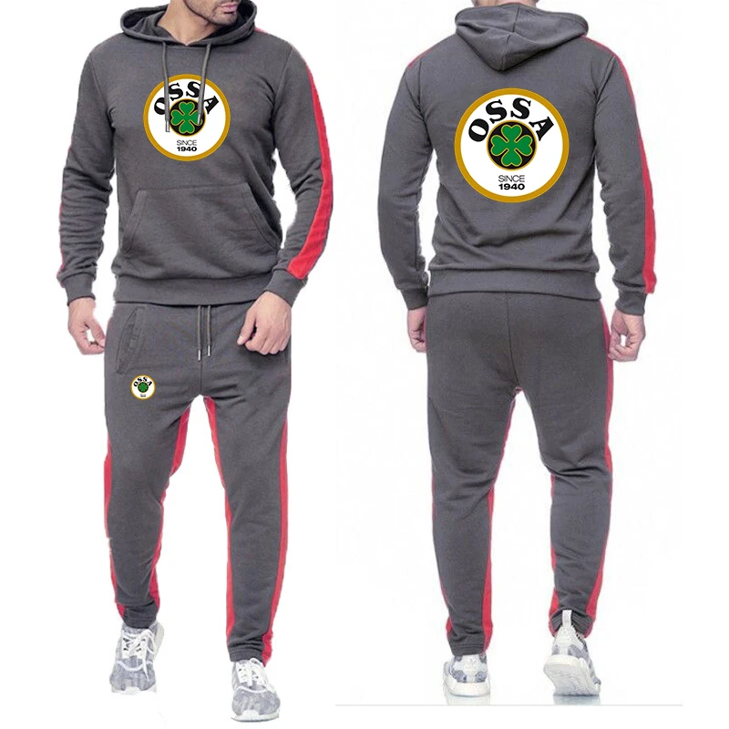 2025 Spring And Autumn Men's OSSA Logo Classic Retro Motorcycle Logo Print Daily Commute Premium Hoodies Pants Suits