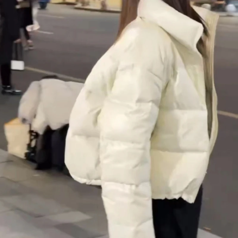 Quilted Parkas with Stand-up Collar, Glossy Down Jacket, Windproof Coat, Warm Outerwears, New Fashion, Female, Winter, 2024